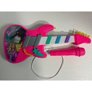 Barbie Rock Star Guitar with Microphone Pink Light Up Musical Toy S0149